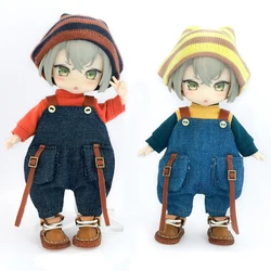 Ob11 Doll Checkered Loose Overalls Clothes Dolls Jeans Suit With Hat + T-Shirt Doll For Molly Gsc Ymy P9 P10 Body Uf Dolls