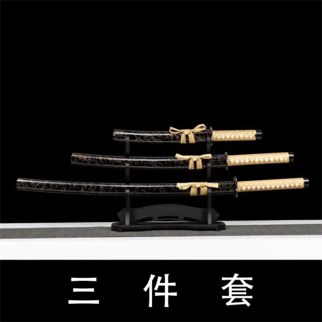 

High Quality Sets of 3 Wooden Japanese Samurai Katana Sword Rosewood/Bamboo Blade Practice Weapon Cosplay Props Unsharp