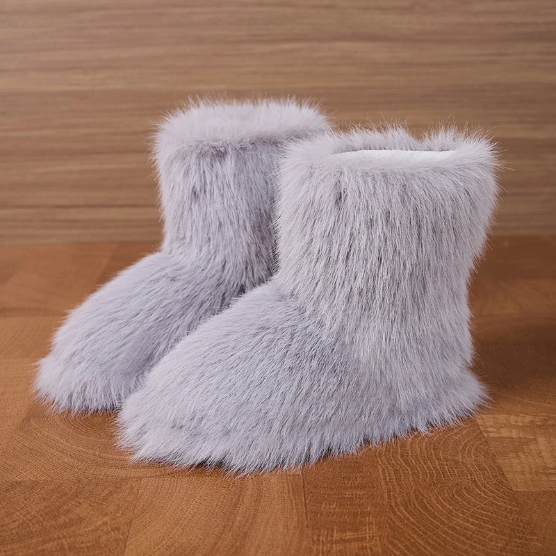 Winter Flauschige Stiefeletten Weibliche Casual Plattform frauen Schuhe Plüsch Luxus Designer Indoor Outdoor Fuzzy Pelz Schnee Booties Trend – Detail 8