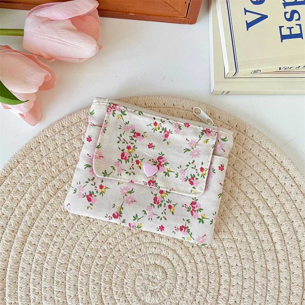 

Multifunctional Mini Canvas Coin Purse Floral Print Bowknot Cute Wallet Card Holder Jewelry Packing Bag