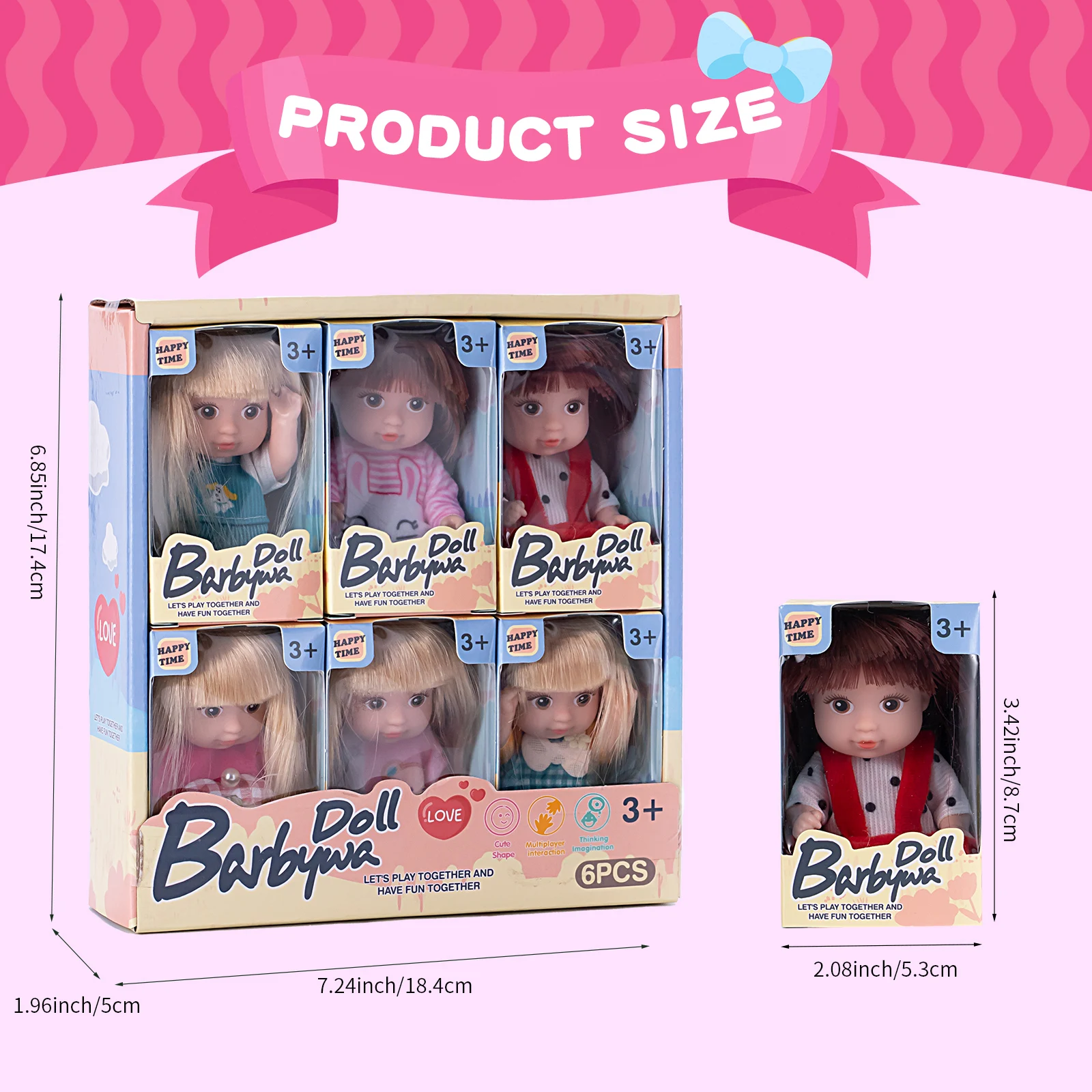 6-Piece Princess Doll Set - 4.3-Inch Cute Animal Toddler Doll Gift Box - Perfect for Birthdays, Holidays and Easter view 2