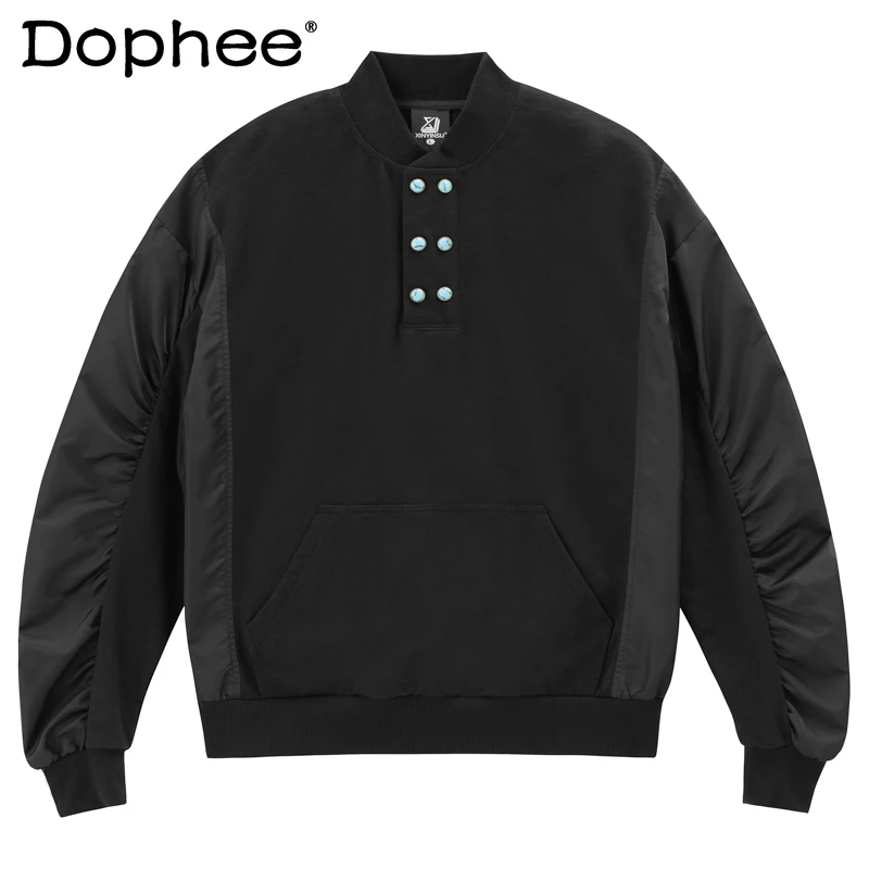 

Fashion Loose Sweatshirts Men Women 2025 Autumn Winter New Retro Button Decorated Jackets Long Sleeve Warm Comfort Sweatshirts