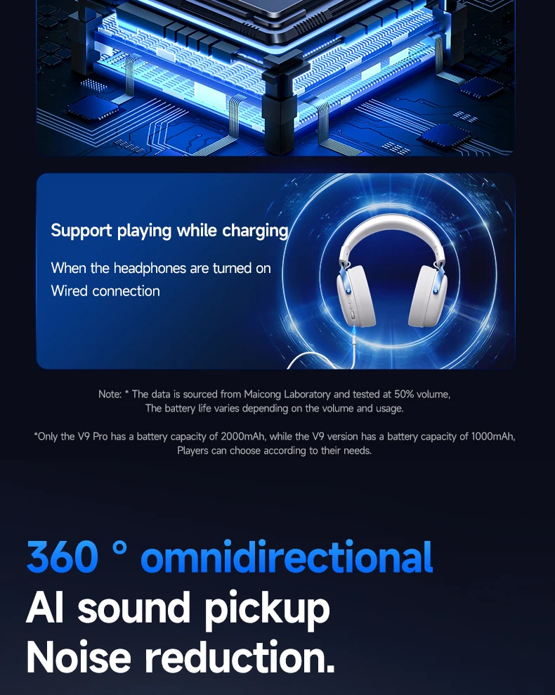MCHOSE V9 Pro Elektronisches Sport-Headset Drei-Modus-Gaming USB Kabellos 7.1-Kanal Surround Sound Tragbares Headset mit Mikrofon – Detail 14