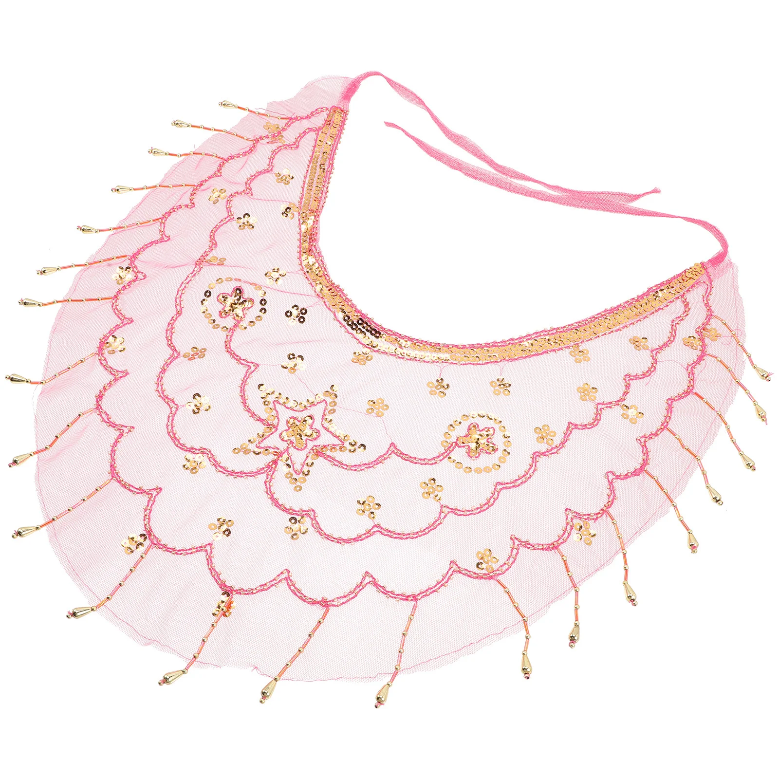 정교한 금색 비즈 페이스 체인 메쉬 베일 여성용 벨리댄스 의상 액세서리 신비로운 가면무도회 파티 소품