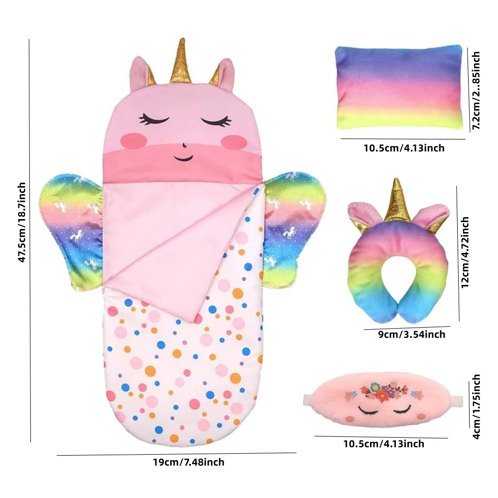 Rainbow Wing Doll Sleeping Bag With Eye Mask Set Suitable For Dolls Of Different Sizes, 10-18 Inch Doll Accessories, 43cm Newbor