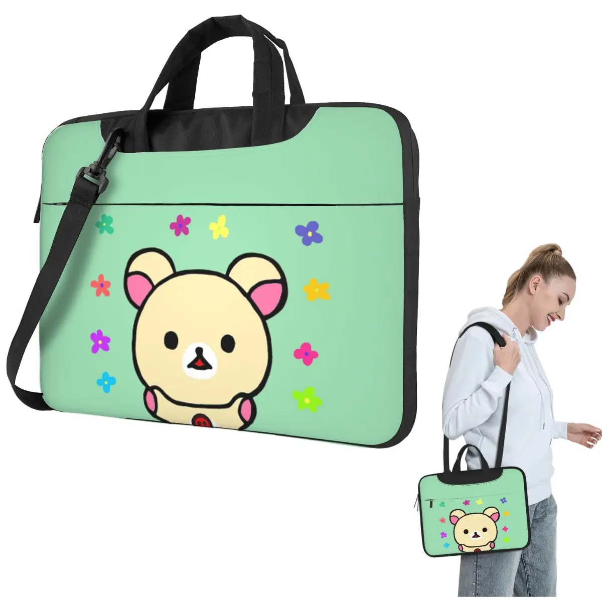 

Копия Korilakkuma и цветов, сумка через плечо для ноутбука, сумка для компьютера, устойчивая защитная сумка для ноутбука для Lenovo