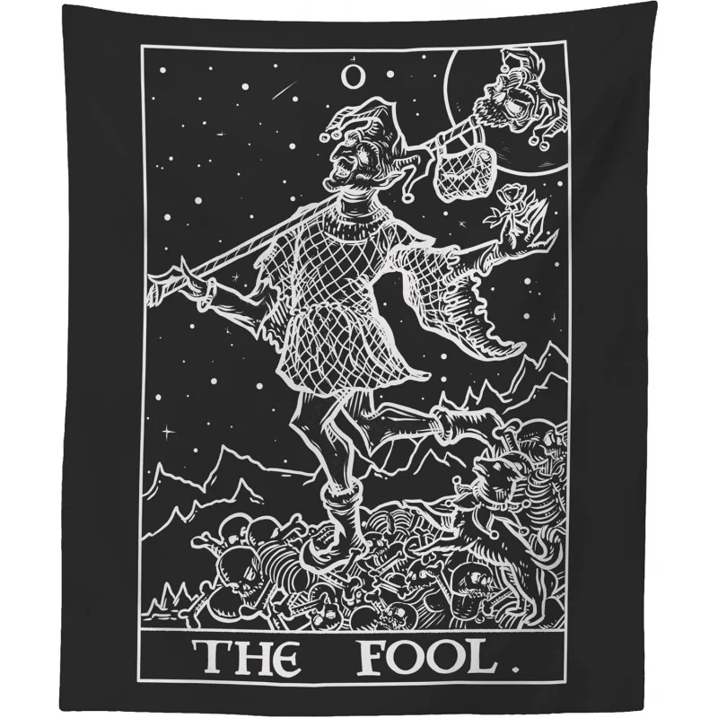 VIKAMA Fool Tarot Tapestry (Black And White) - Court Clown - Gothic Halloween Home Decoration Wall Hanging, Easy To Maintain