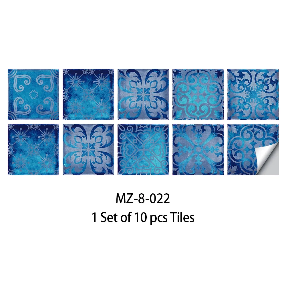 

Dreamy Blue Tile Wall Panels, 10/15/20cm Self-Adhesive Waterproof Stickers, Oil-Proof Kitchen Bathroom Splashback, Modern Home