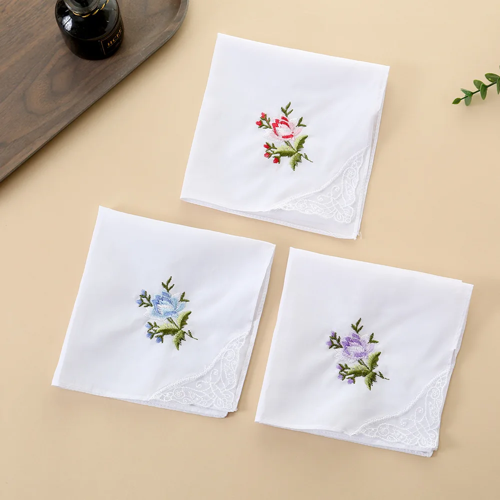 6Pcs Soft Pure Combed Cotton Handkerchiefs, Elegant