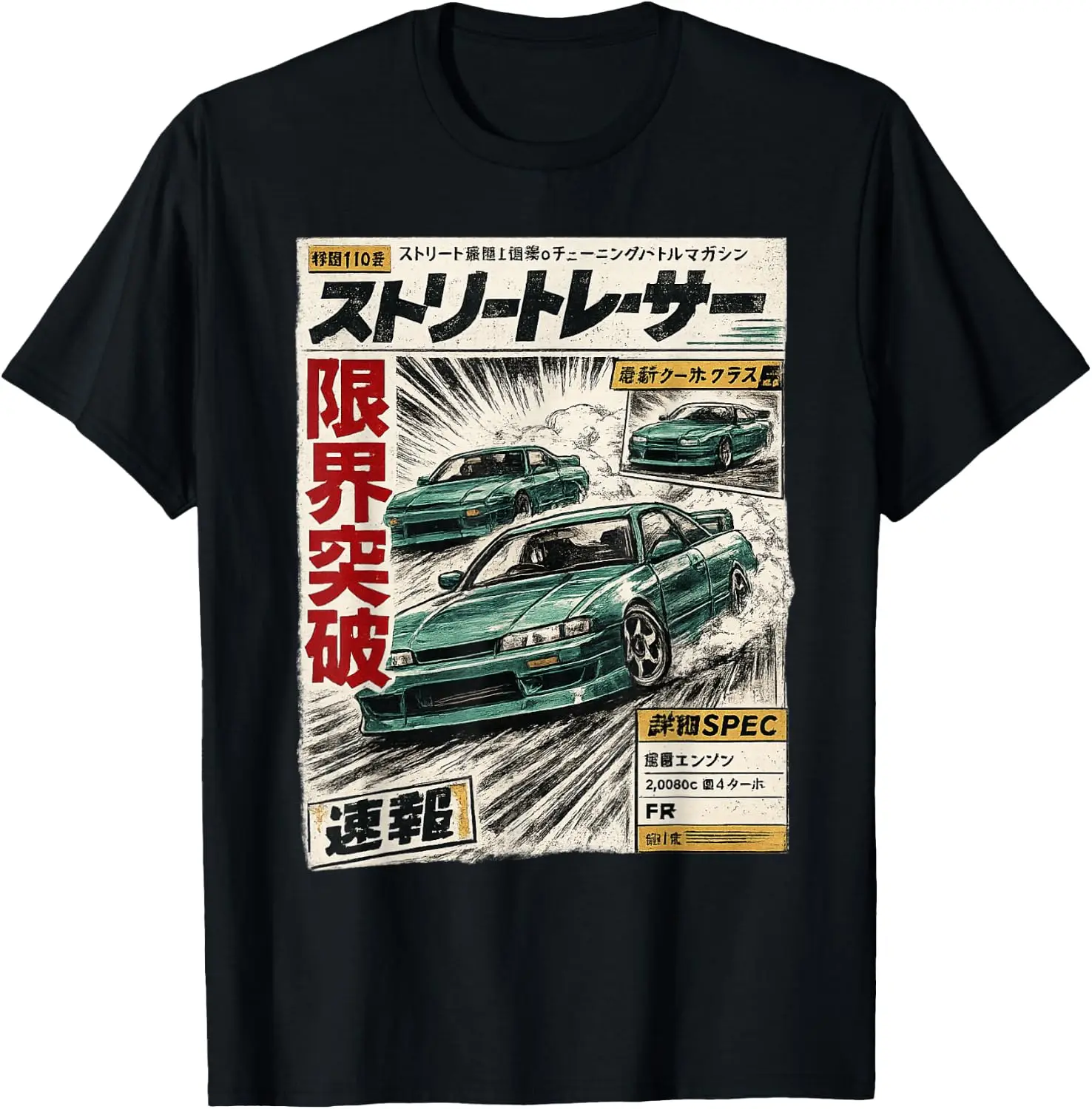 Retro JDM Drift Manga Racing Car Japanese Auto T-Shirt 100% Cotton Trendy Y2K Short-Sleeve Tee-Soft, Quick-Drying,