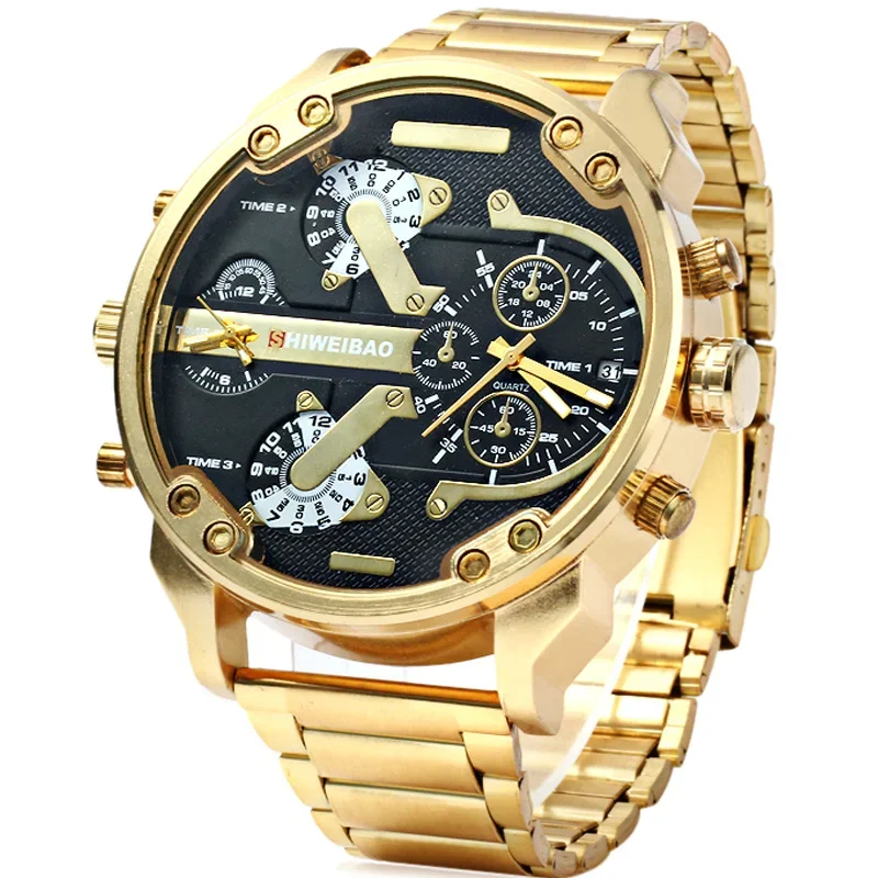 Dropshipping DZ3137 Gold Stainless Steel Quartz Watch for Men Luxury Mens Wrist Watches Man Military 2 Time Zones Reloj Hombre