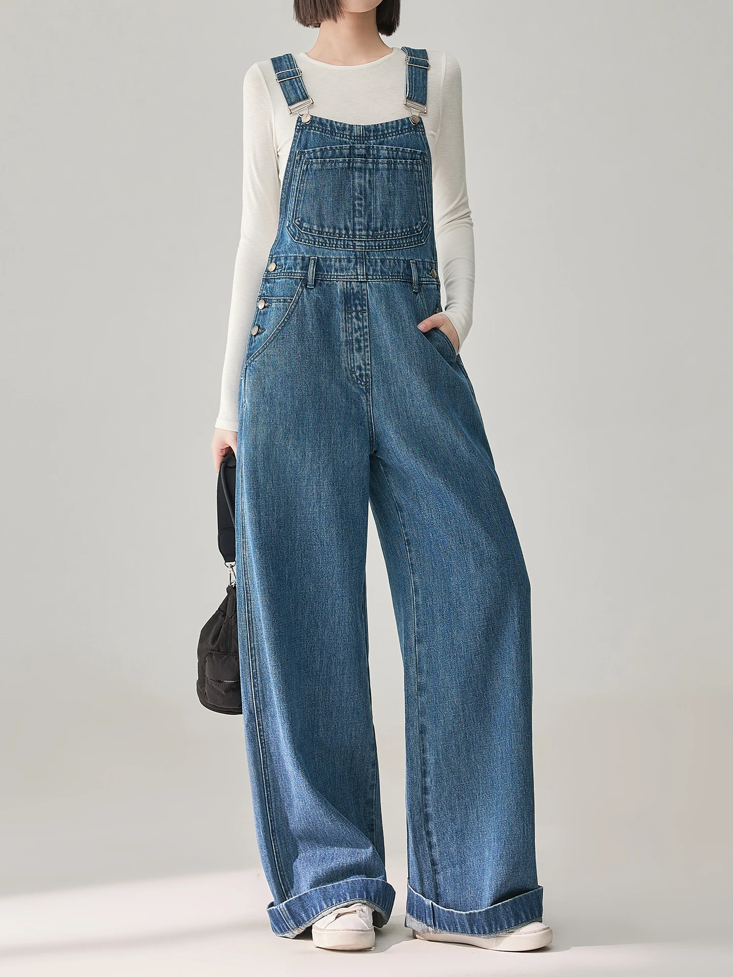 

High Waist Cotton Denim Overalls Women's Spring Autumn Long Casual Wide Leg Pants Comfortable Breathable Eco Friendly