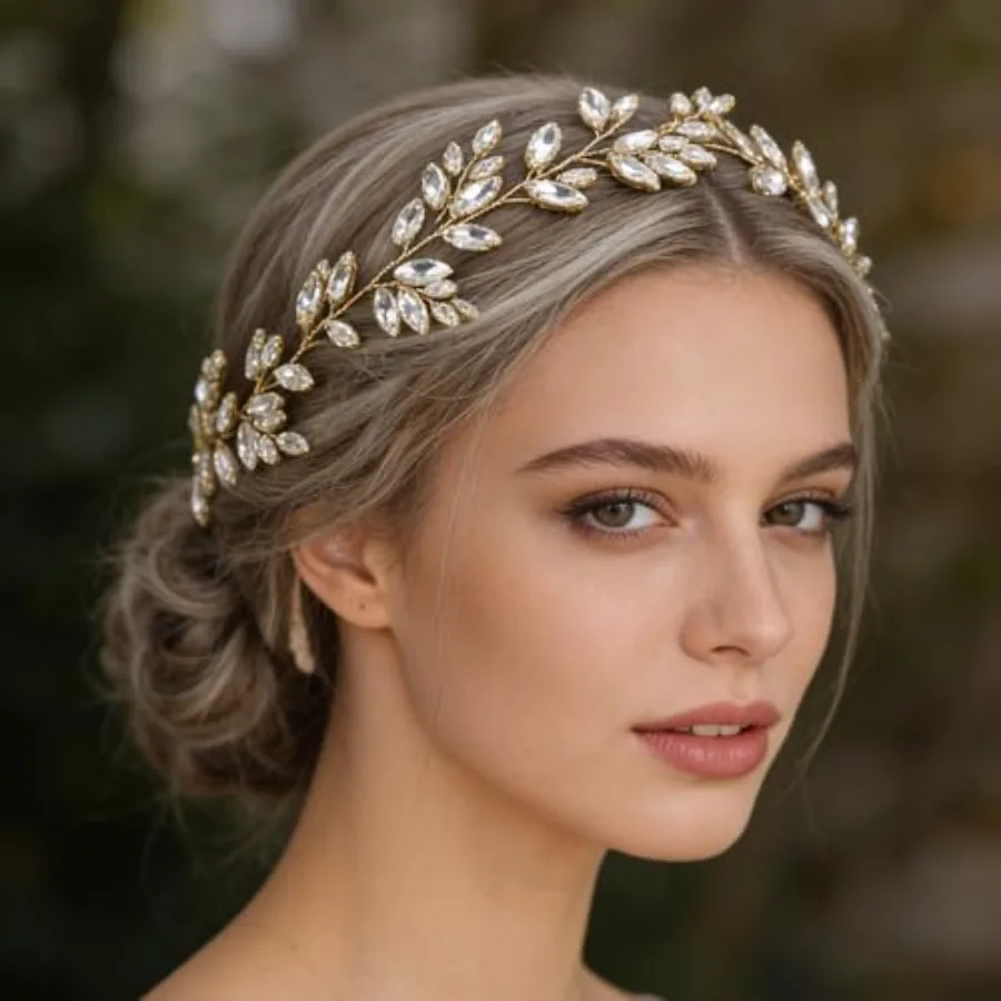 

Women Bride Wedding Prom Party Hair Vine Headband Bridal Hair Accessories Green Rhinestones Bridal Hair Vine Headband Head Piec