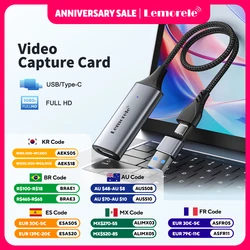 Lemorele Video Capture Card HDMI-compatible to USB/Type-C Game Recording for Switch Xbox PS4/5 Live Broadcas Video Grabber
