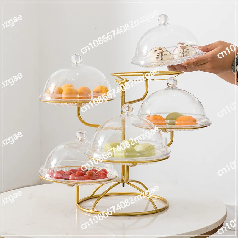 Modern creative irregular multi-layer fruit tray with plastic cover, household dried fruit tray for storing snacks Dim sum