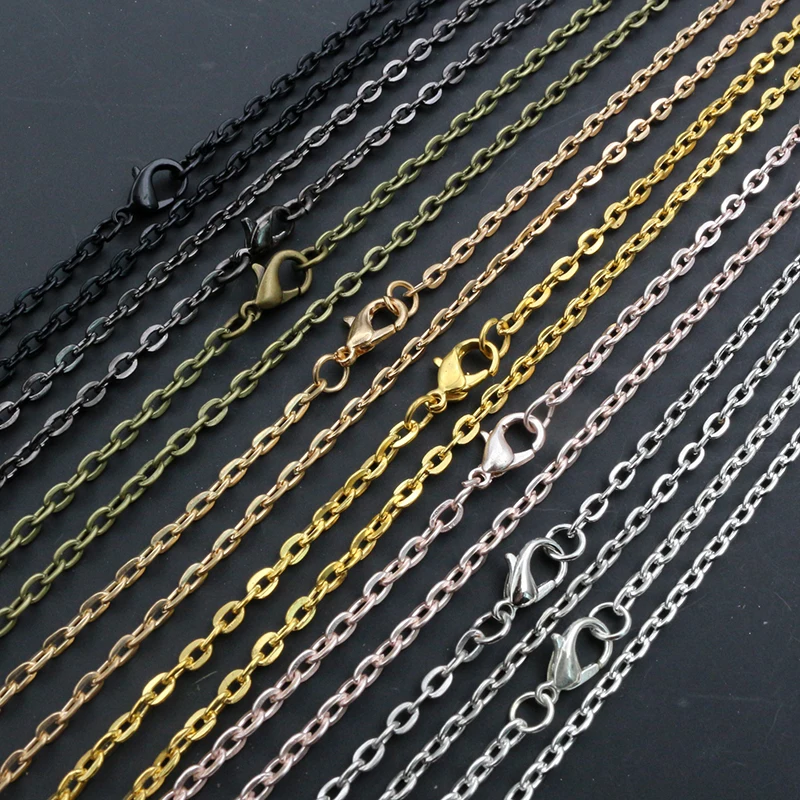 5 teile/los 4*3mm Durchmesser 50 cm 70 cm Länge 8 Farben Überzogene Handgemachte Abgeflachte Kette Halskette Stecker für Charms Basis und Tablett