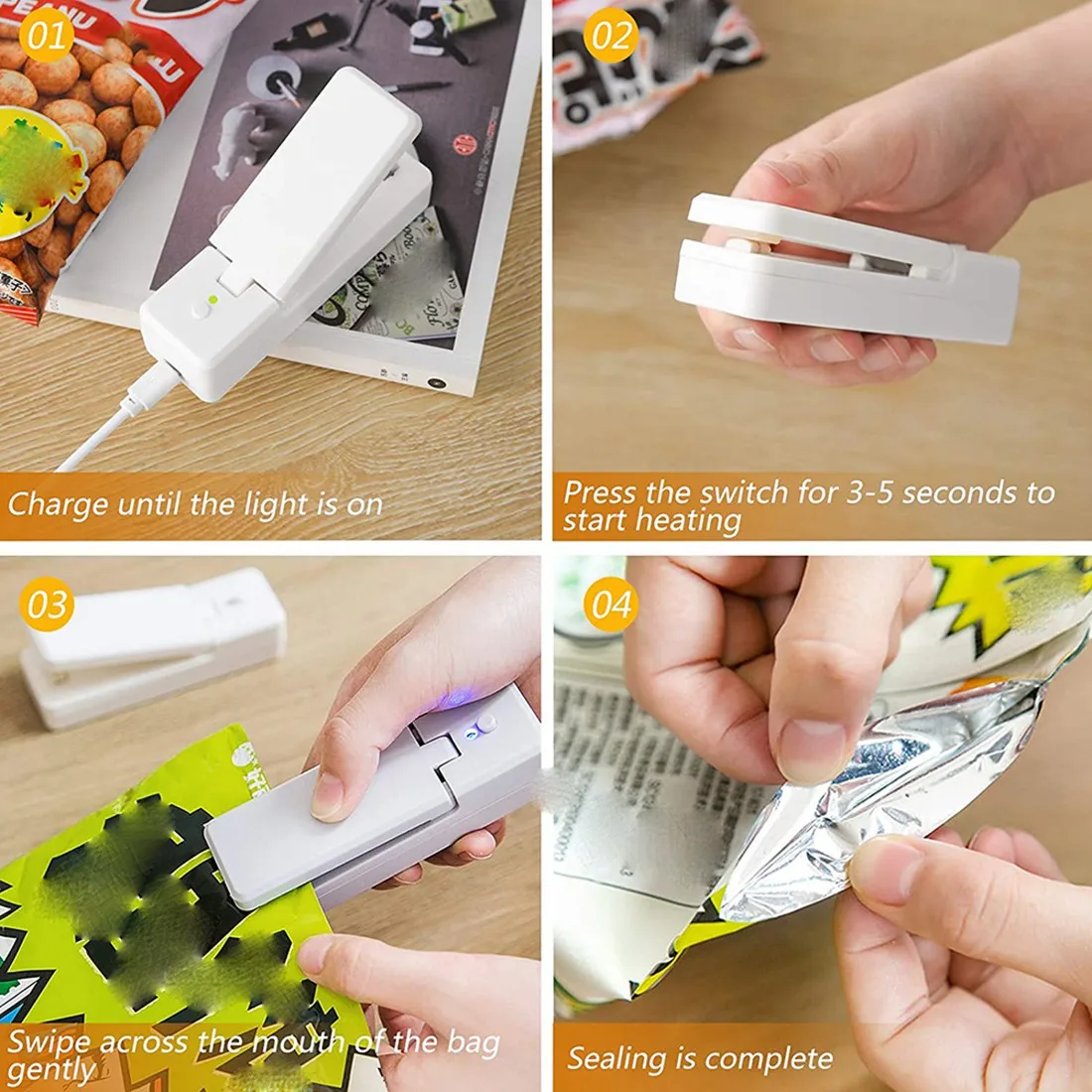 Mini Bag Sealer,Rechargeable Quick Heat Vacuum Sealer Seals for Plastic Chip Snack Fresh Bags Helps Preservation Storage