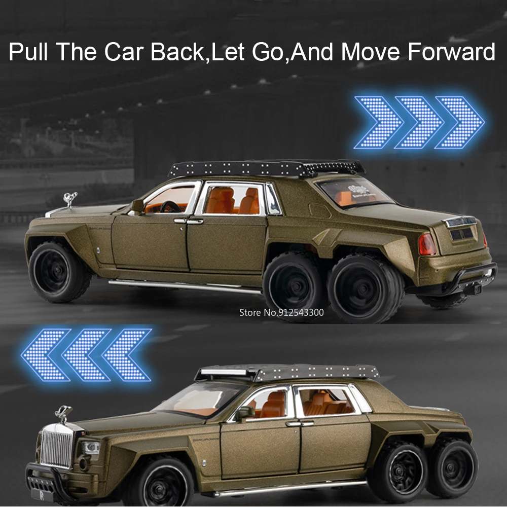 1:32 Phantom 6x6 Wraith Model Samochodu Zabawka Odlew Metalowy Dźwięk Światło Otwierane Drzwi Pojazd Terenowy Modele Kolekcjonerskie Prezenty dla Chłopców