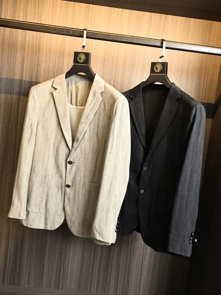 

Linens Lyocell Fiber Mixed Spring Men's Lightweight Business Casual Breathable All-Match Flat Collar Suit Fashion Urban Style