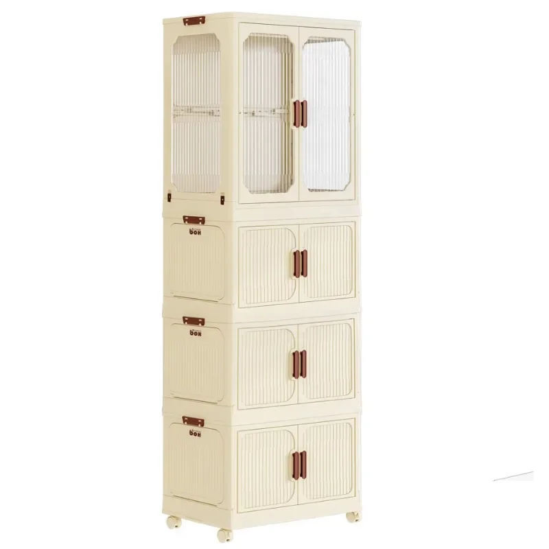 Multi-Layer Transparent Foldable Plastic Wardrobe Kids High End Household Storage Cabinet Baby Clothes Toys