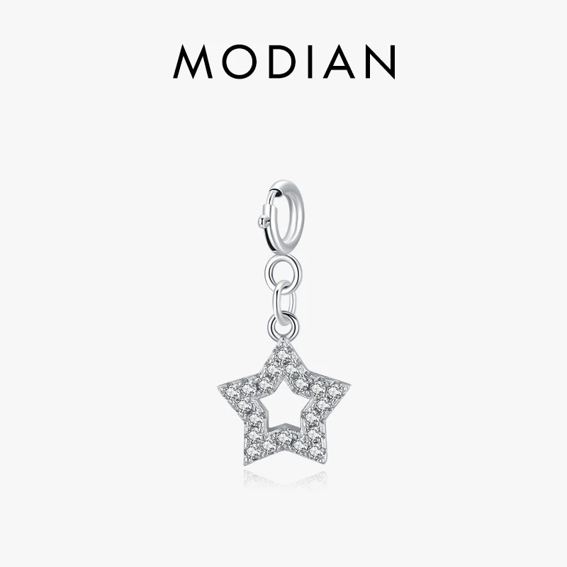 Modian 925 Sterling Silver Small Pendant Sparkling Hollow Stars Clear CZ Charm Fit Bracelet DIY Fine Jewelry For Women Gifts