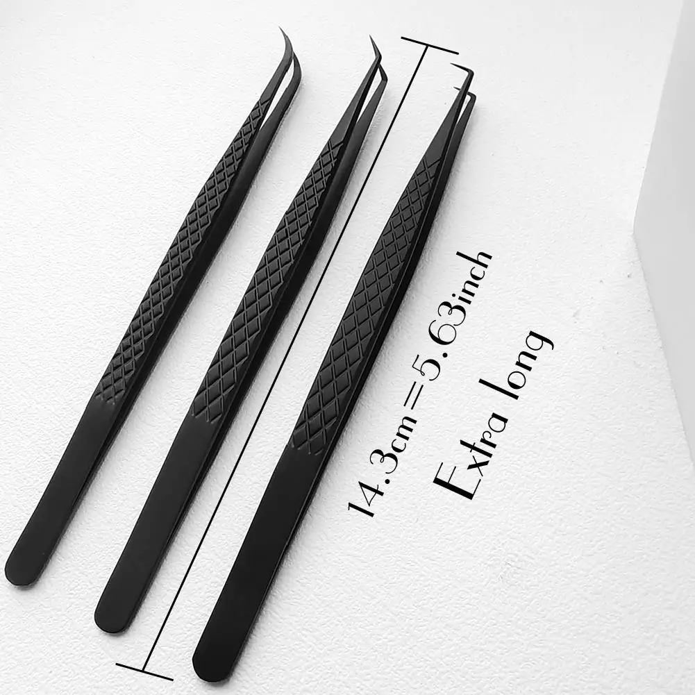 Extra Long Tweezers Black Fiber Tip Tweezers For Eyelash Extensions Perfect Close Tip