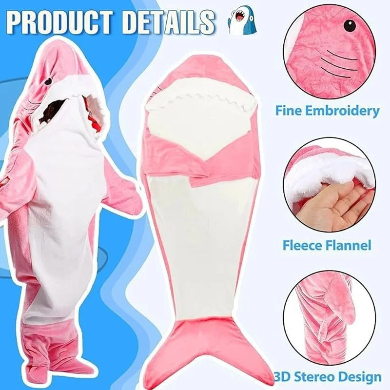Cartoon Shark Blanket Hoodie Man Women Kigurumi Playsuit Parents Hooded Warm Flannel Funny Homewear Shark Onesie Sleeping Bag image 6