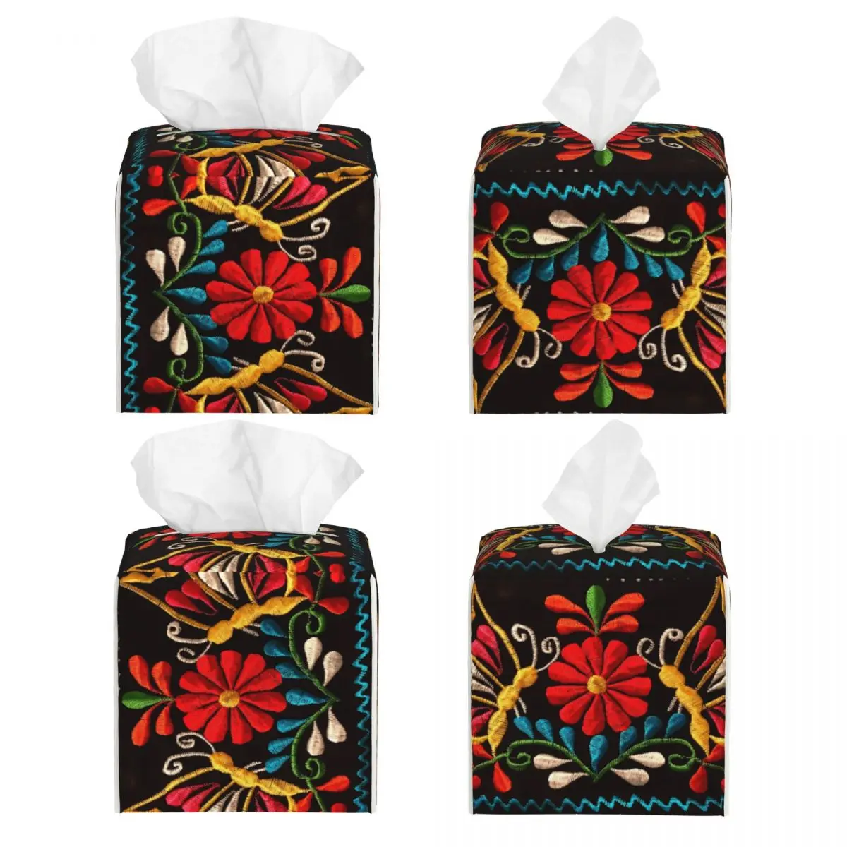 Custom Mexican Butterflies And A Red Flower Tissue Box Cover Square PU Leather Colorful Facial Tissues Holder for Office