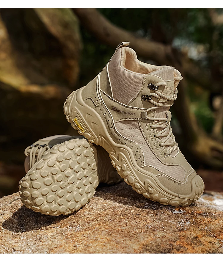 Modische Herren-High-Top-Stiefel mit dicker Sohle, abriebfest, bequem und atmungsaktiv, ideal für Outdoor-Abenteuer, Camping und Wandern. – Detail 4