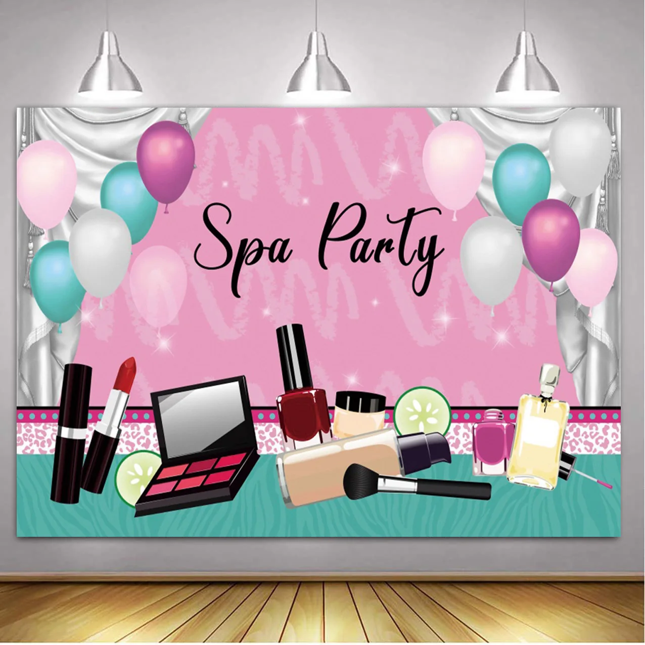 Spa Theme Girls Party Decorations Spa Makeup Happy Birthday Backdrop Girls' Birthday Party Supplies Photoshoot Background