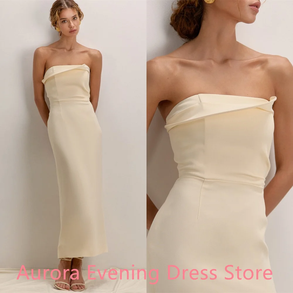 فستان رائع من الساتان الأبيض لحفلات العودة للوطن عالي الجودة بدون حمالات مكشكش حورية البحر وسحاب خلفي مخصص فيستدو دي نوش