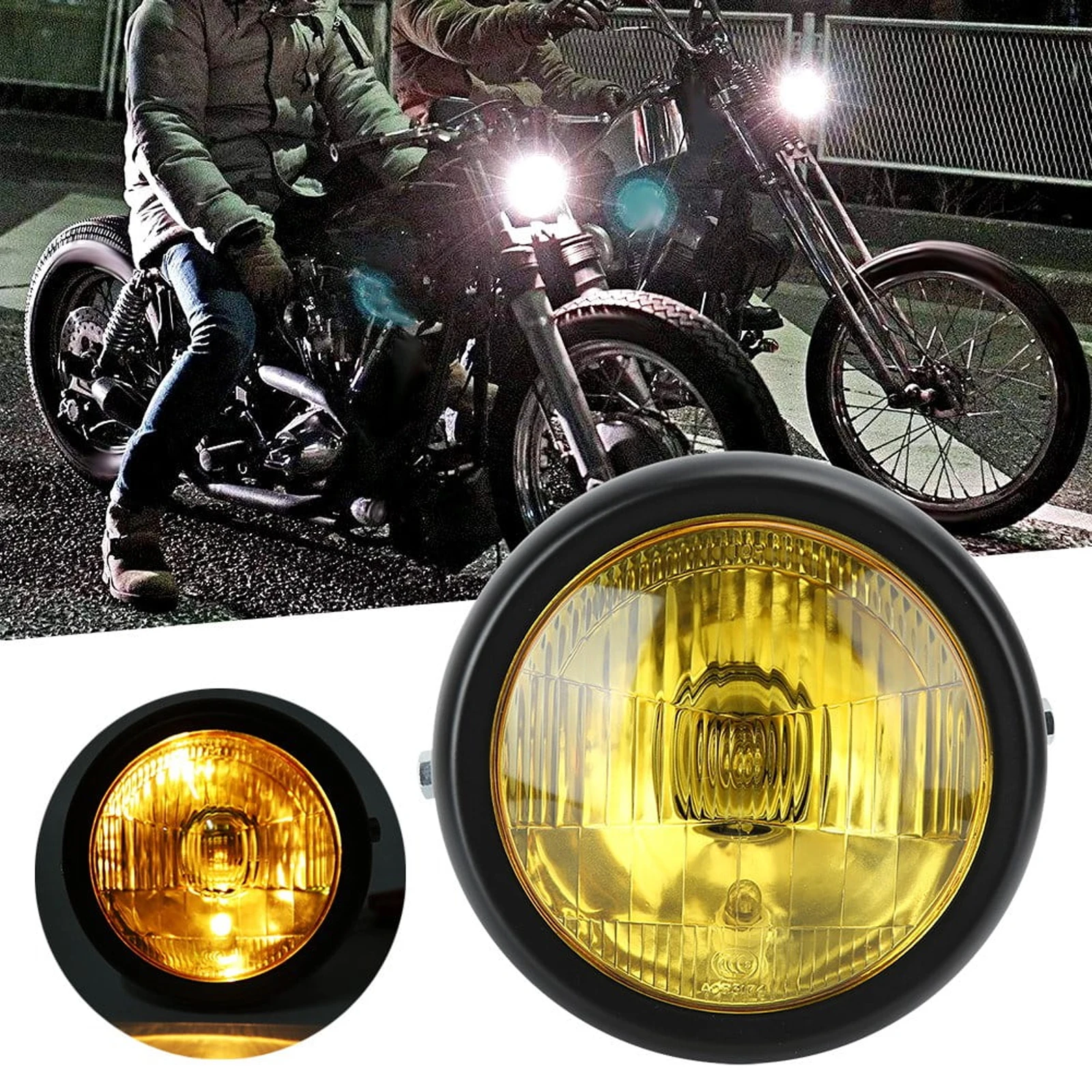 Vintage 5.75 Inch Headlight with Halogen Bulb Bike Headlamp For Super73 12V Front Head Lamp Universal Motorcycle Amber Headlight