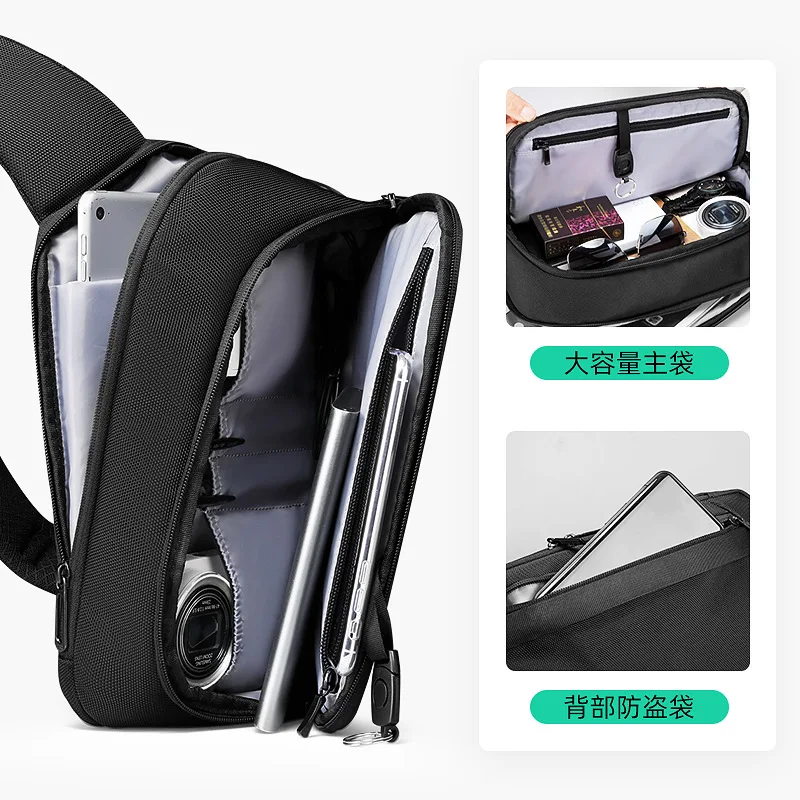 Premium Black Waterproof CrossBag Personality Fashion Men Magnetic Messenger Bag Lightweight Minimalist Sling Shoulder Bag