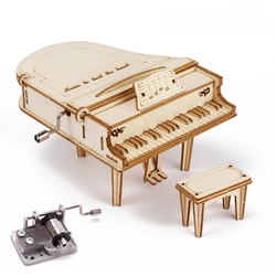 Caixa de música de piano com manivela manual criativa, kits de quebra-cabeça 3d de madeira, conjunto de brinquedos de blocos de construção, modelos de montagem diy para adolescentes e adultos, presente