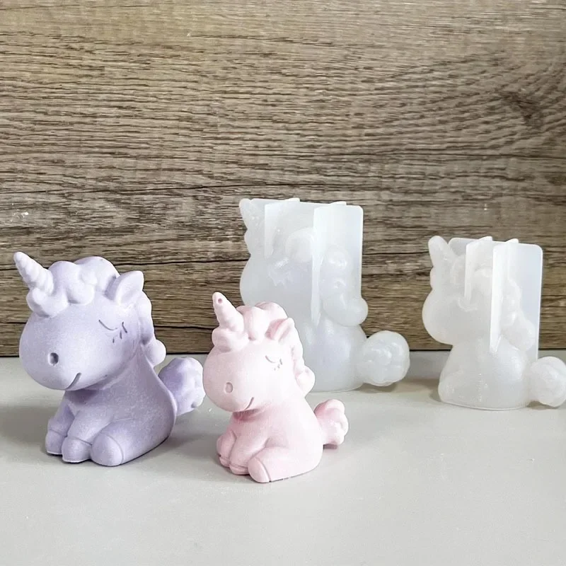 3D Cartoon Unicorn Animals Candle Molds Silicone Home Decor Epoxy Resin Candle Molds Candle Making Plaster Polymer Clay Molds