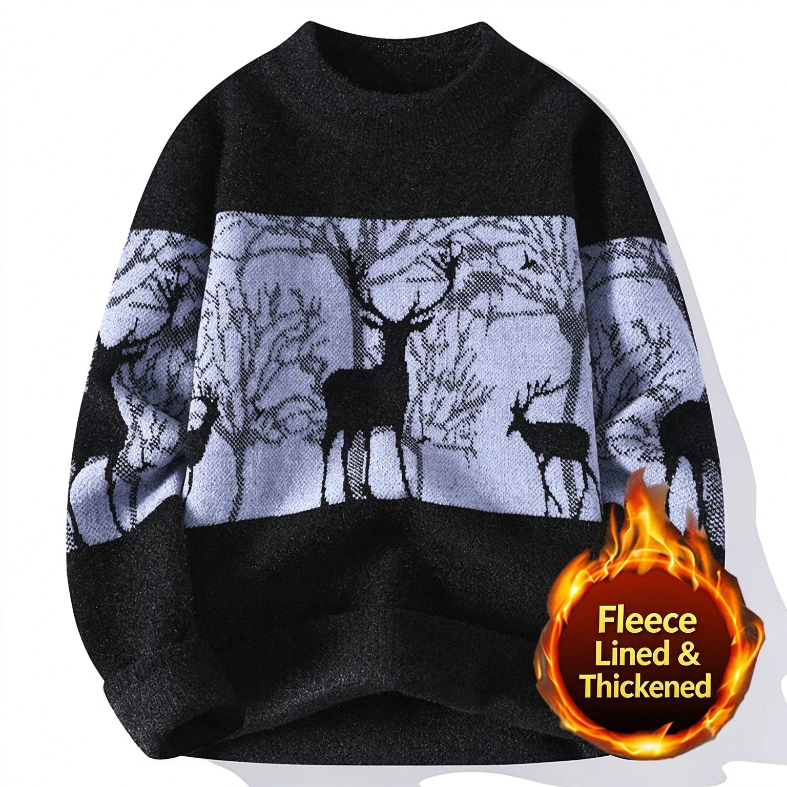 Men's Crew Neck Business Casual Sweater, Versatile Pullover Knit Undershirt, Autumn Winter Fleece Lined Thick Warm Base Layer To