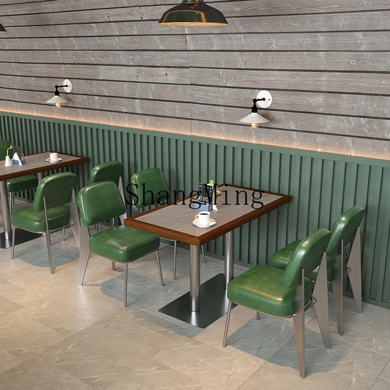 CL  Pot Restaurant Square Table Solid Wood Slate Table and Chair Combination Bar Cafe Restaurant Table