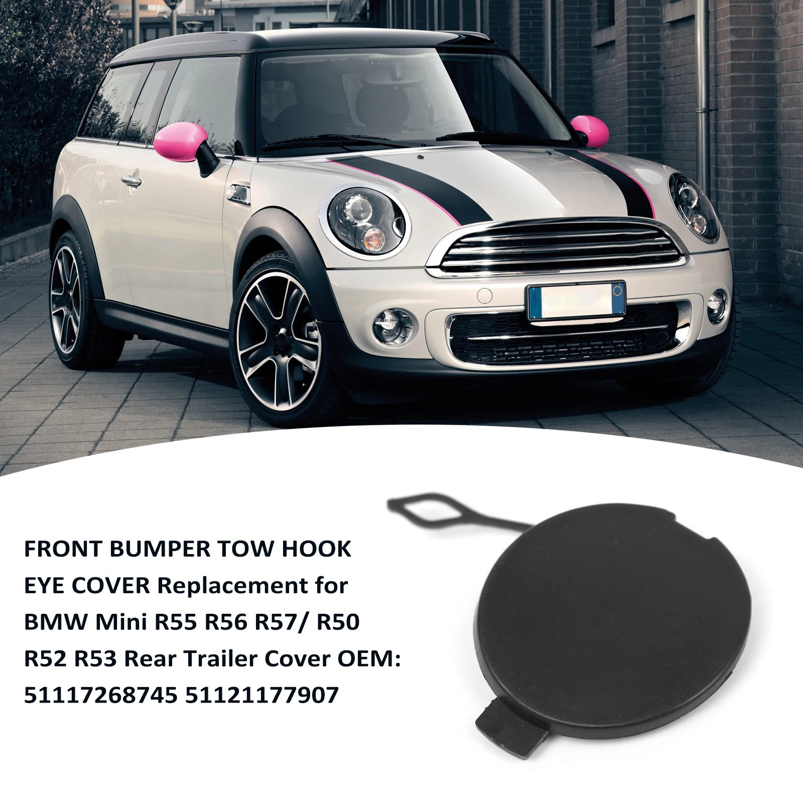 

FRONT BUMPER TOW HOOK EYE COVER Replacement for BMW Mini R55 R56 R57/ R50 R52 R53 Rear Trailer Cover