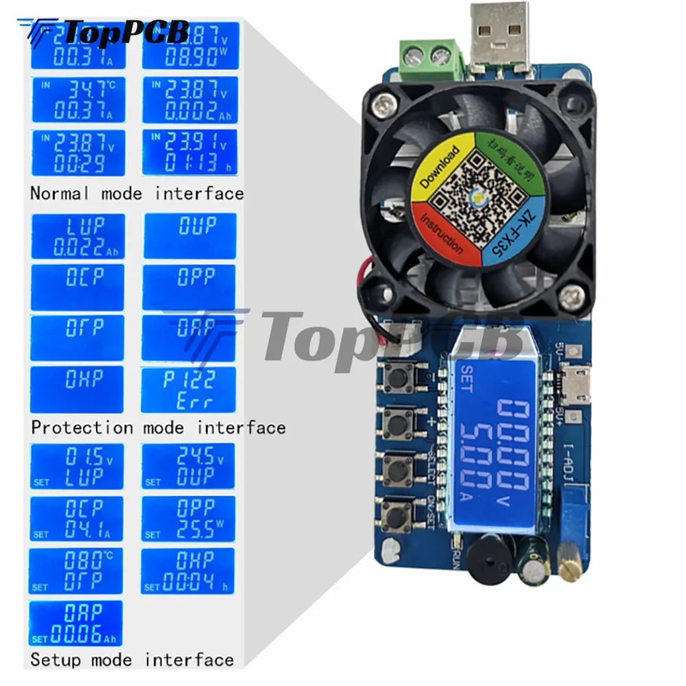 25W 35W 4A/5A Electronic Load Current Voltage Power Tester USB Protection LCD HD Display Adjustable Resistance Unloader