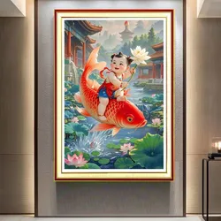 11CT 9CT Fish Baby Embroidery DIY Printed Kits Cross Stitch Thread Needlework Sets Home Decor Crafts