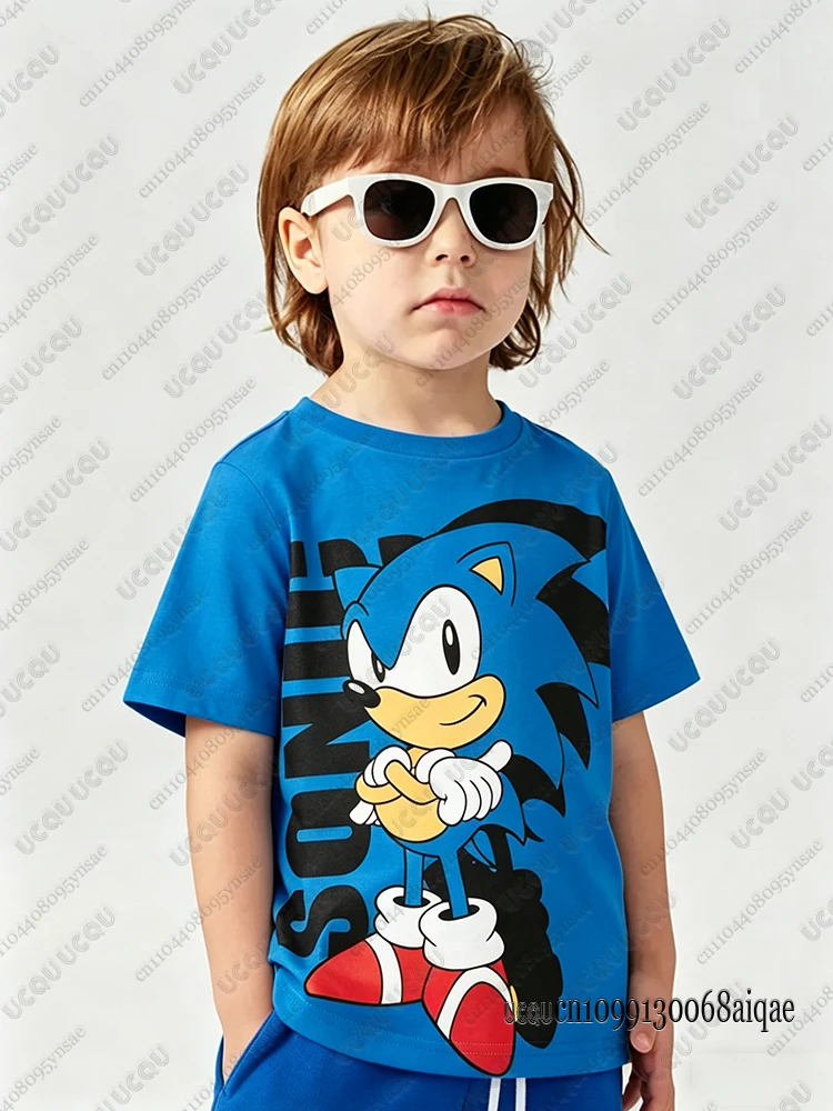 Cartoon Sonic Character Print T-Shirts für Kinder, lässige Rundhals-Street-T-Shirts, Sommer-T-Shirts für Erwachsene/Kinder, süße Tops, Sonic-T-Shirts – Detail 5