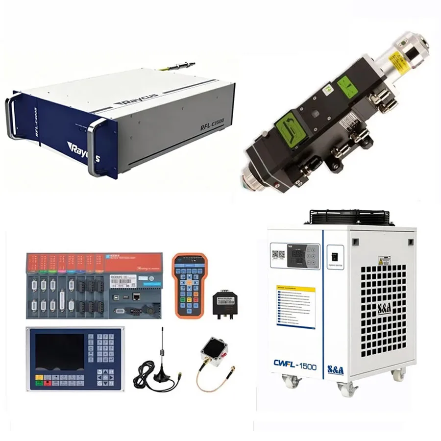 2026 Raycus 1500W/2000W/3000W fiber laser source BT240S laser cutting head RDC6563F laser cutting control system and chiller