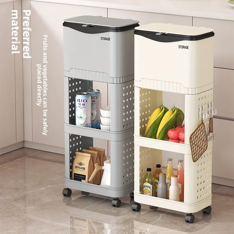 

Kitchen Tra Can Large Capaci High Model Home Use with Cover No Bending Waist Multi-Function elf Movable Waste Bin