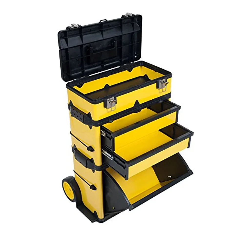 plastic storage trolley tool  case  Stackable Toolbox Rolling Mobile Organizer with Telescopic Comfort Grip Handle