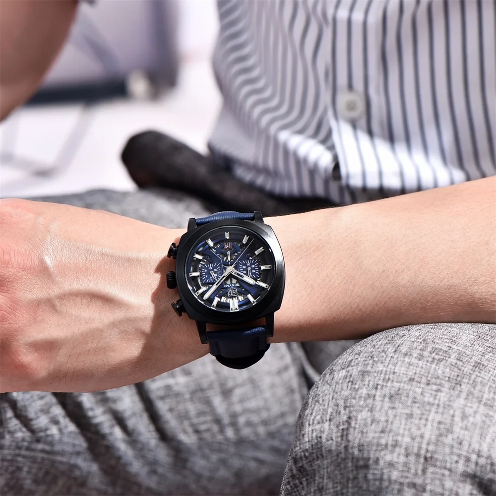 BENYAR 2025 ساعة كوارتز رجالية مضيئة الهاتفي 50 متر مقاومة للماء المضادة للانعكاس كرونوغراف المألوف ساعات رجالية جديدة Reloj