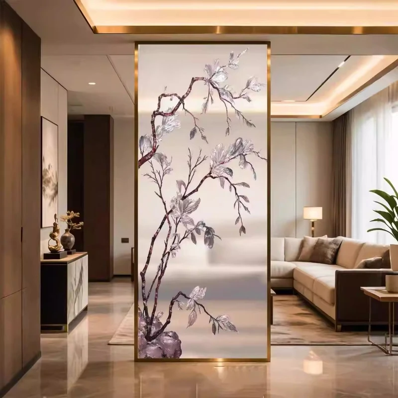 

High-end villa art glass pure handmade cloisonné enamel color French living room bedroom screen partition entrance entrance
