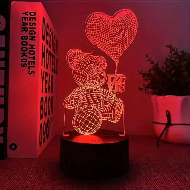 1PC3D Night Light Colorful Care Bear Bedroom Bedside Lamp Creative Gift Atmosphere Lamp Visual Lamp