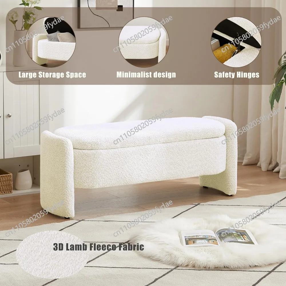 large storage ottoman bench with lamb fleece fabric for bedroom and living room