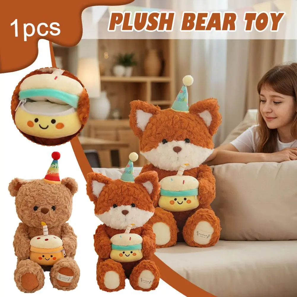 Geburtstags hut niedlichen Bären/Fuchs Puppe Puppe Kawaii Mädchen Geburtstags geschenk Super Kissen heißen Bären Plüsch Spielzeug Party Umarmung Kuchen 40cm kreative m5n7