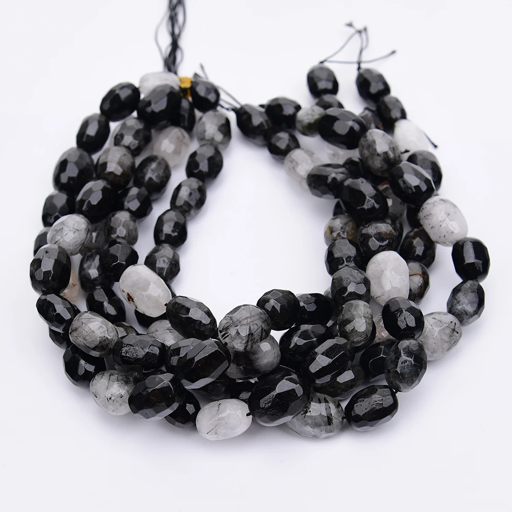 APDGG Natural Black Rutilated Quartz Faceted Nugget Loose Beads 15.5" Strand Jewelry Making DIY view 3